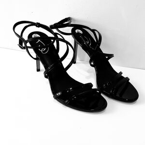 Sam Edelman Delanie black shiny open toe ankle strap sandals heel: 3.5 size:9.5
